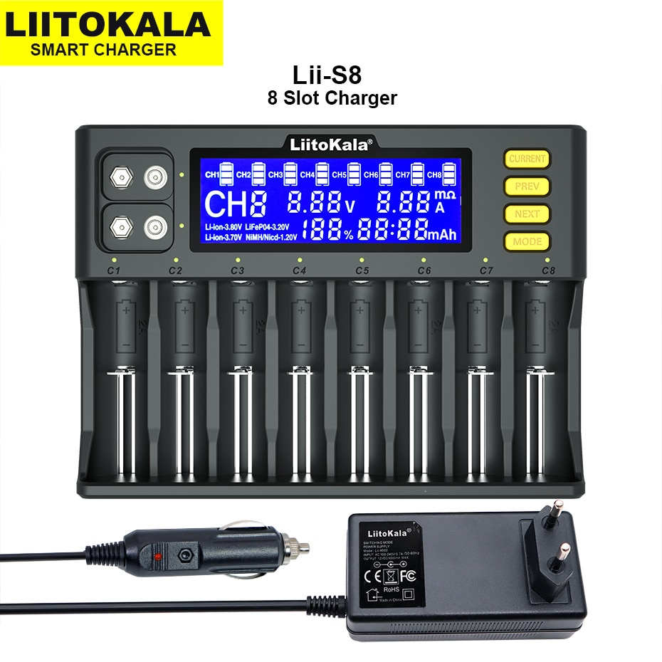 LiitoKala Lii-S8 Lii-PD4 3,7 V NiMH 1,2 V Li-FePO4..